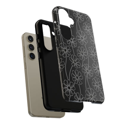 Floral Doodle Tough Phone Case — Black & Gray Daisy Pattern