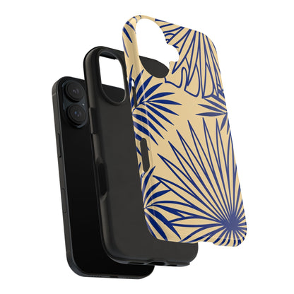 Tropical Palm Pattern Tough Phone Case — Navy Blue Fan Leaves on Sand