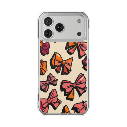 Clear Magnetic Phone Case — Hand-Drawn Pink & Orange Bows Design