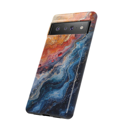 Marbled Galaxy Tough Phone Case — Abstract Blue & Coral Protective Cover