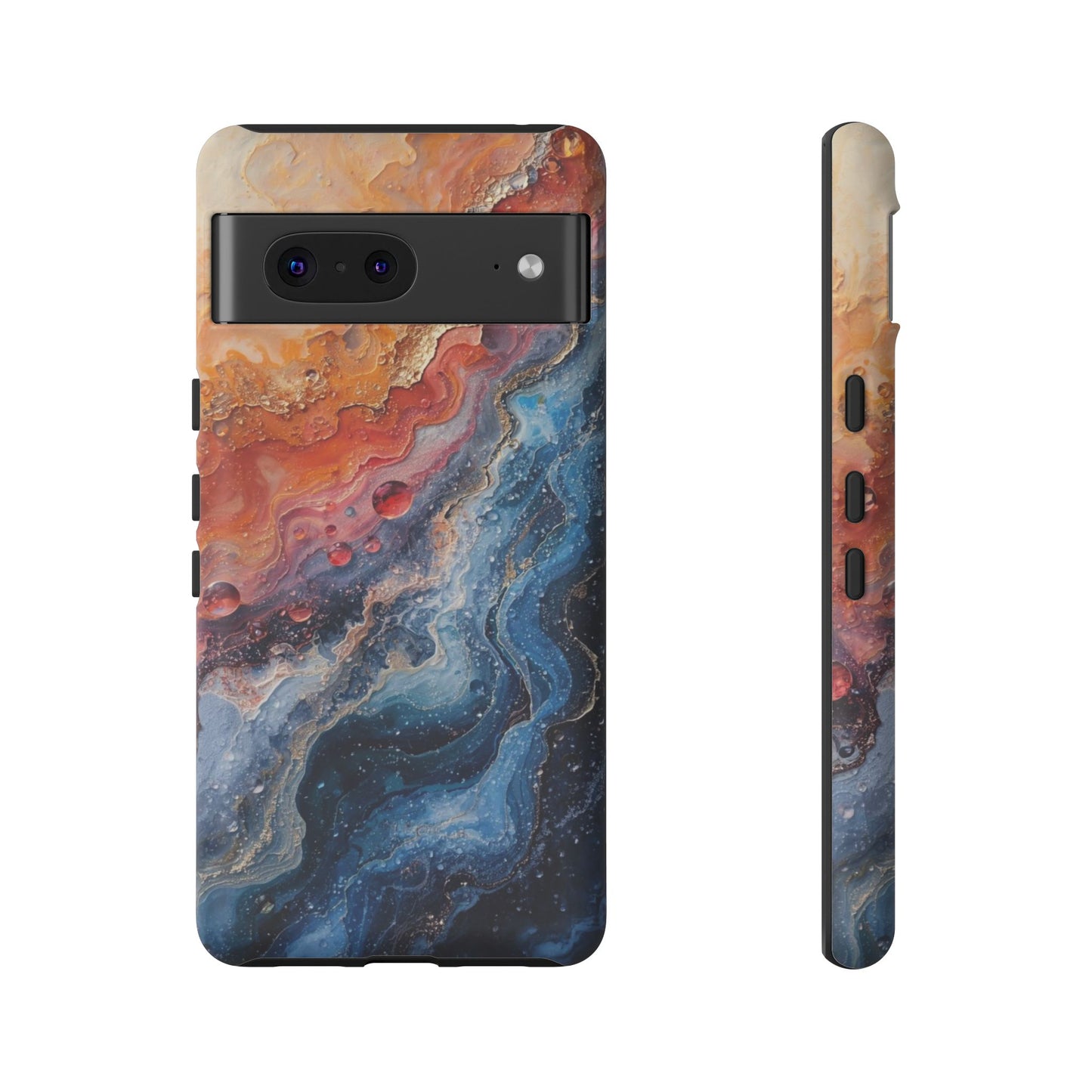 Marbled Galaxy Tough Phone Case — Abstract Blue & Coral Protective Cover