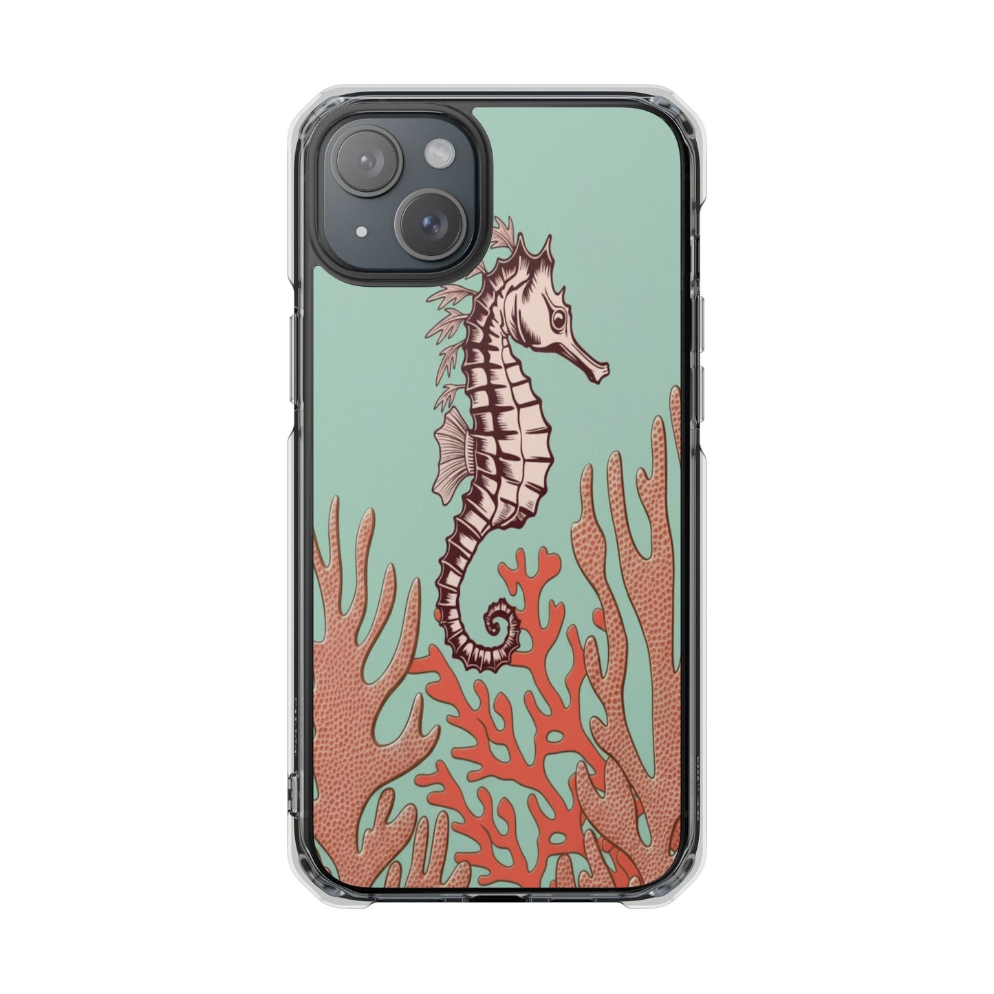 Clear Magnetic Phone Case — Seahorse & Coral Ocean Design