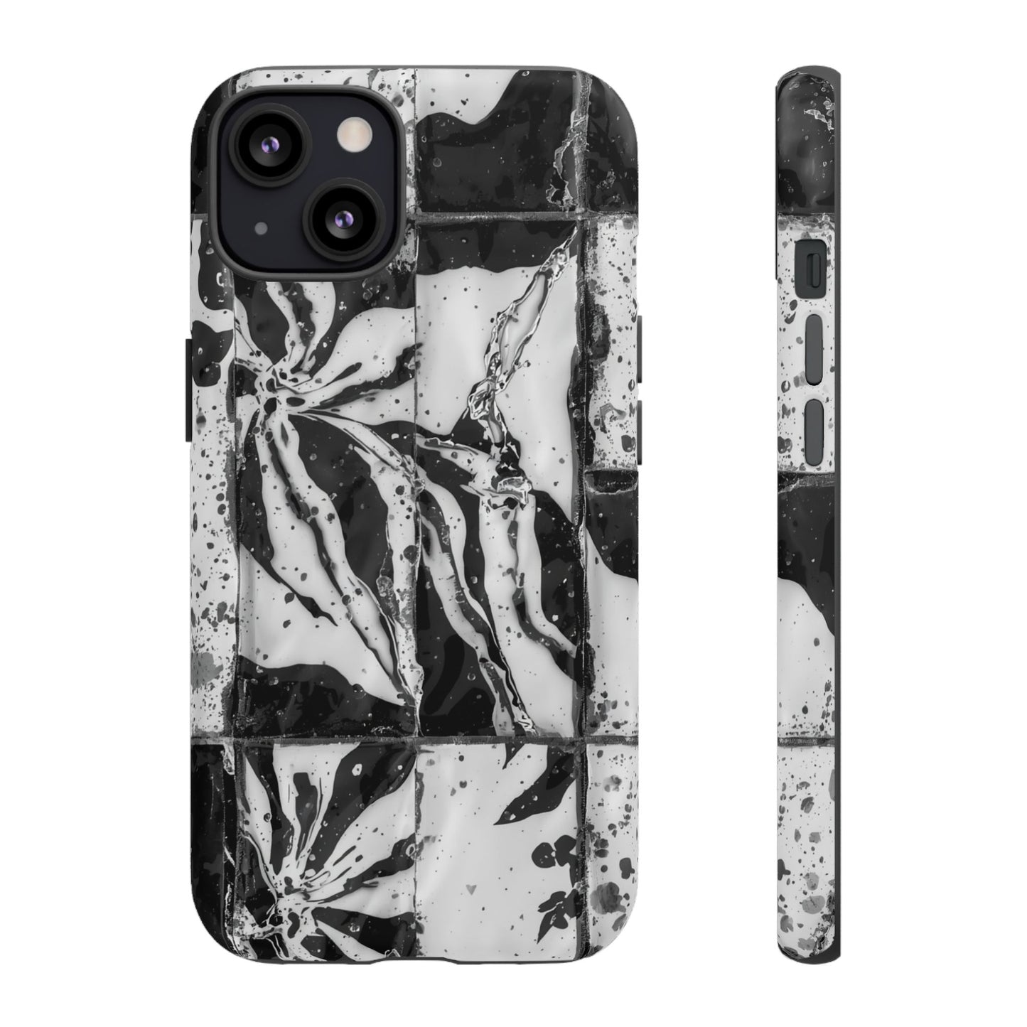 Monochrome Tile Floral Tough Phone Case