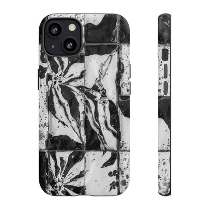Monochrome Tile Floral Tough Phone Case