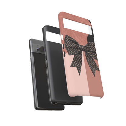 Bow Stripe Tough Phone Case – Pink Mauve Protective Cover