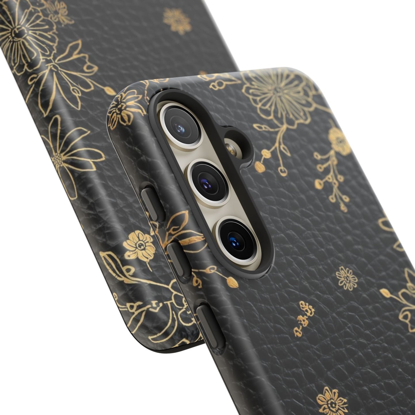 Floral Gold Foil Leather Texture Tough Phone Case