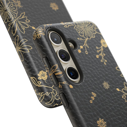 Floral Gold Foil Leather Texture Tough Phone Case
