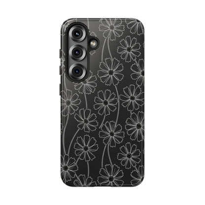 Floral Doodle Tough Phone Case — Black & Gray Daisy Pattern