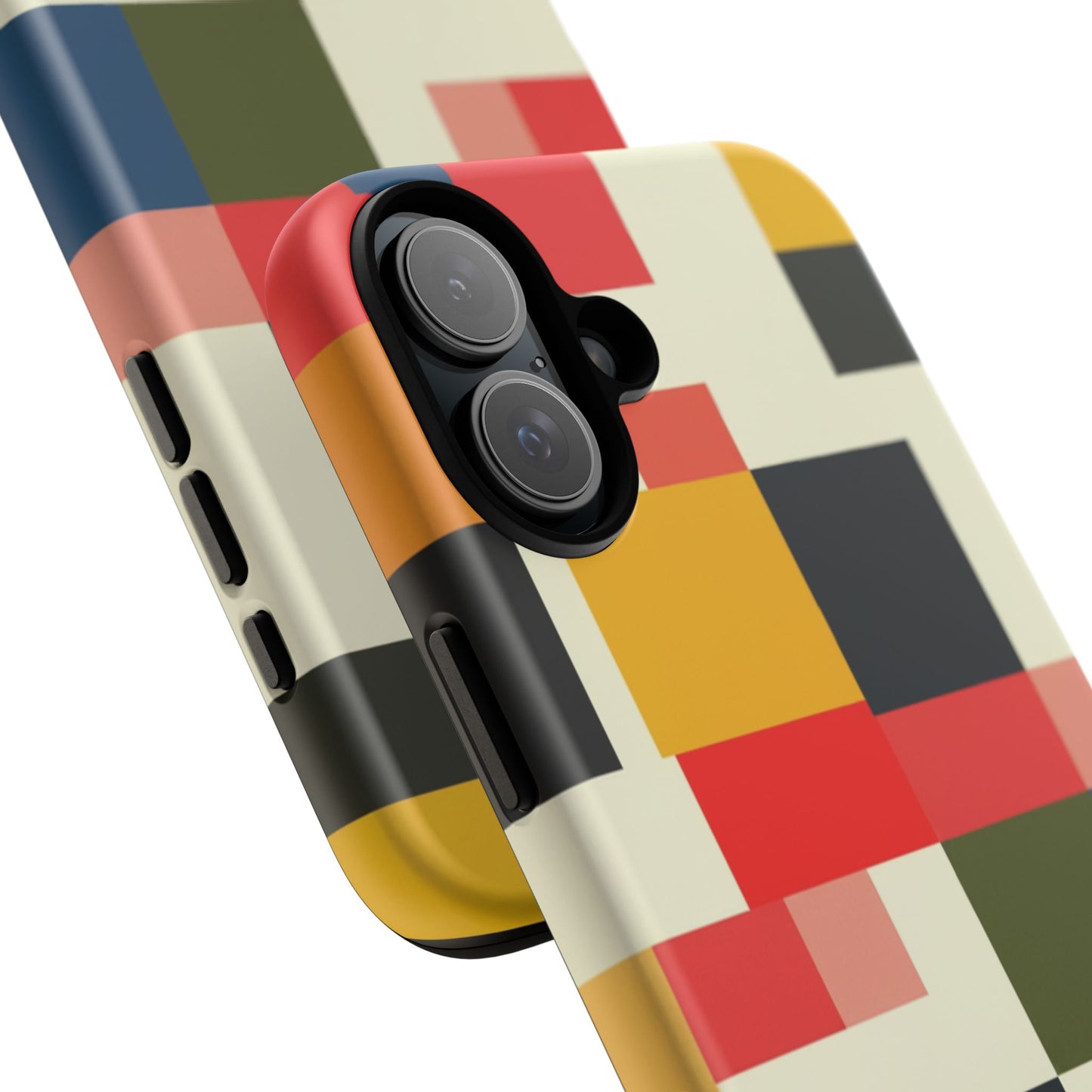 Abstract Color Block Tough Phone Case — Retro Geometric Protective Cover