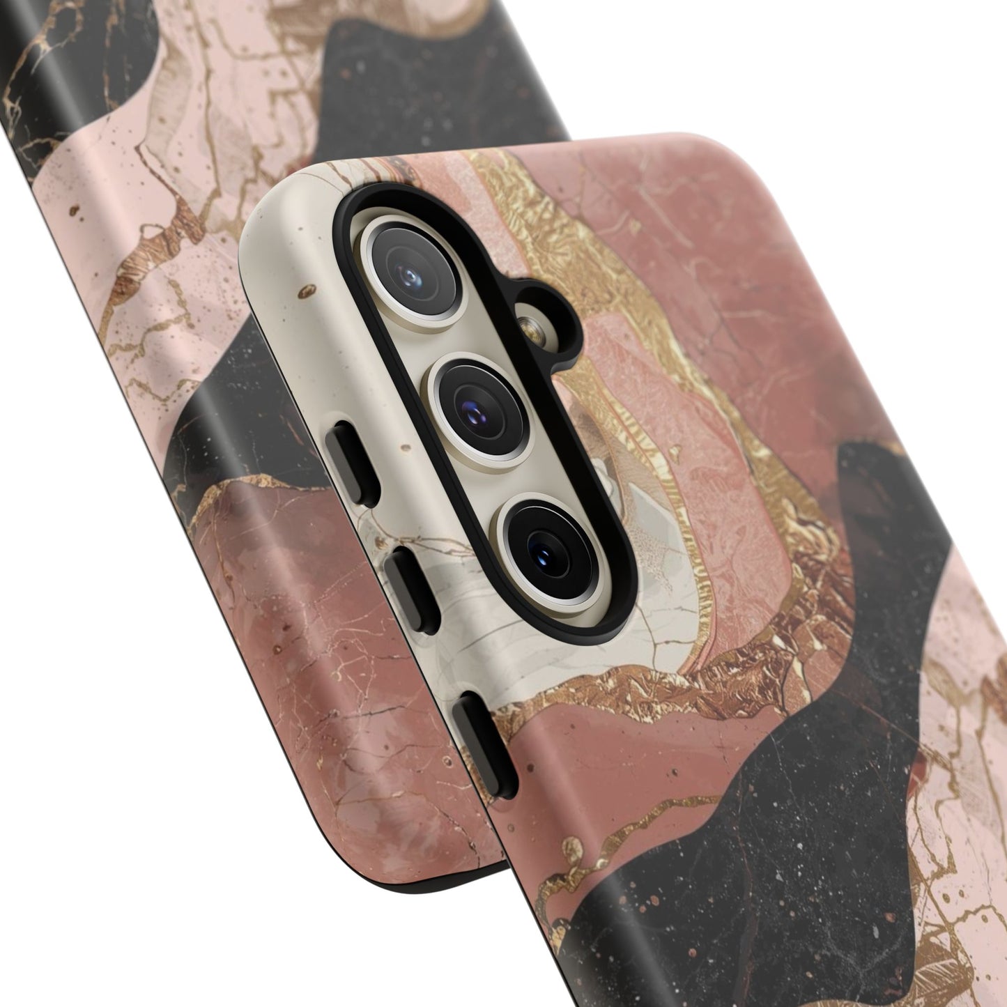Marbled Rose Gold Phone Case — Abstract Pink & Black Protective Tough Case