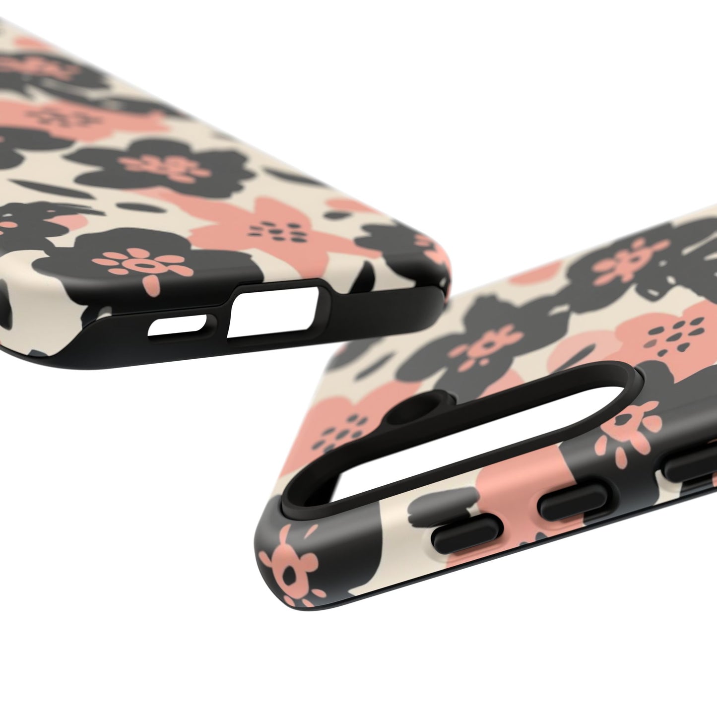 Floral Phone Case — Pink & Black Retro Blossom Protective Cover