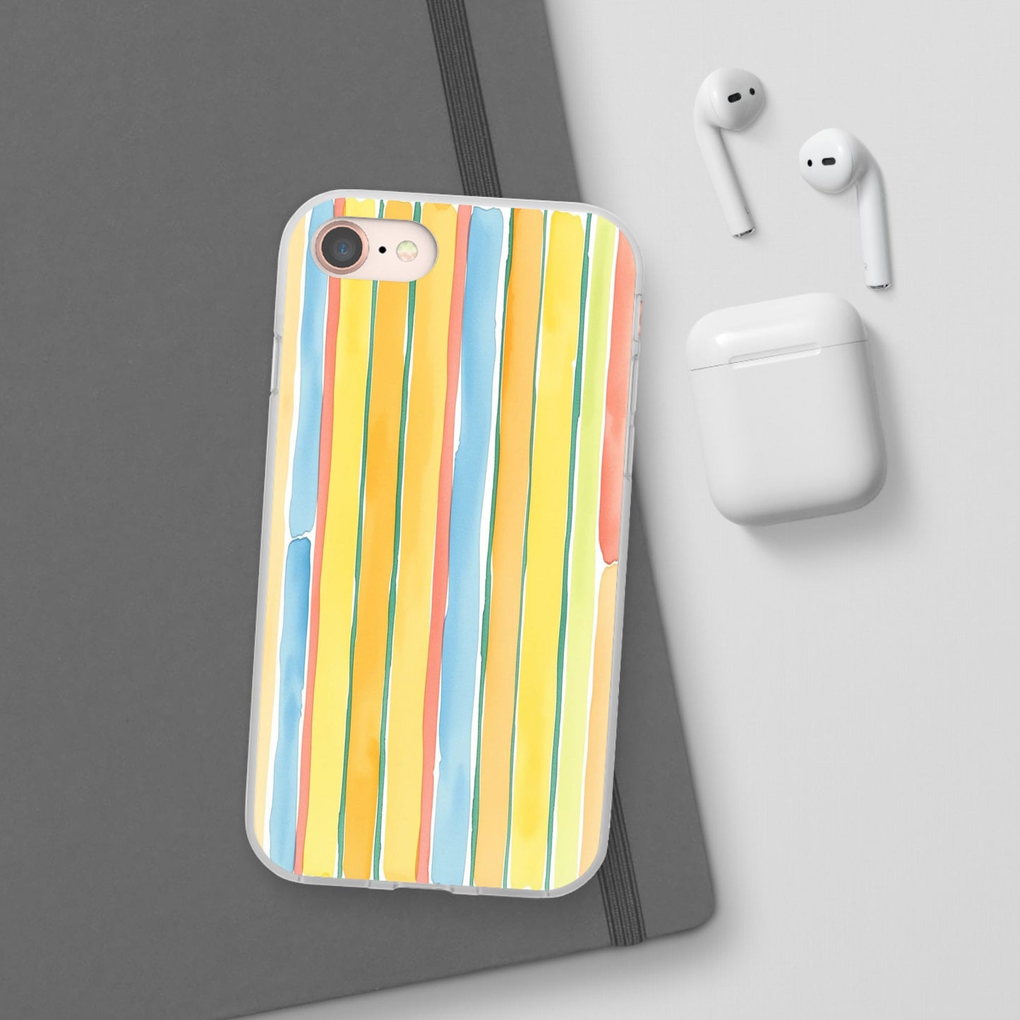 Watercolor Stripe Phone Case — Bright Pastel Vertical Stripes Protective Flexi Case