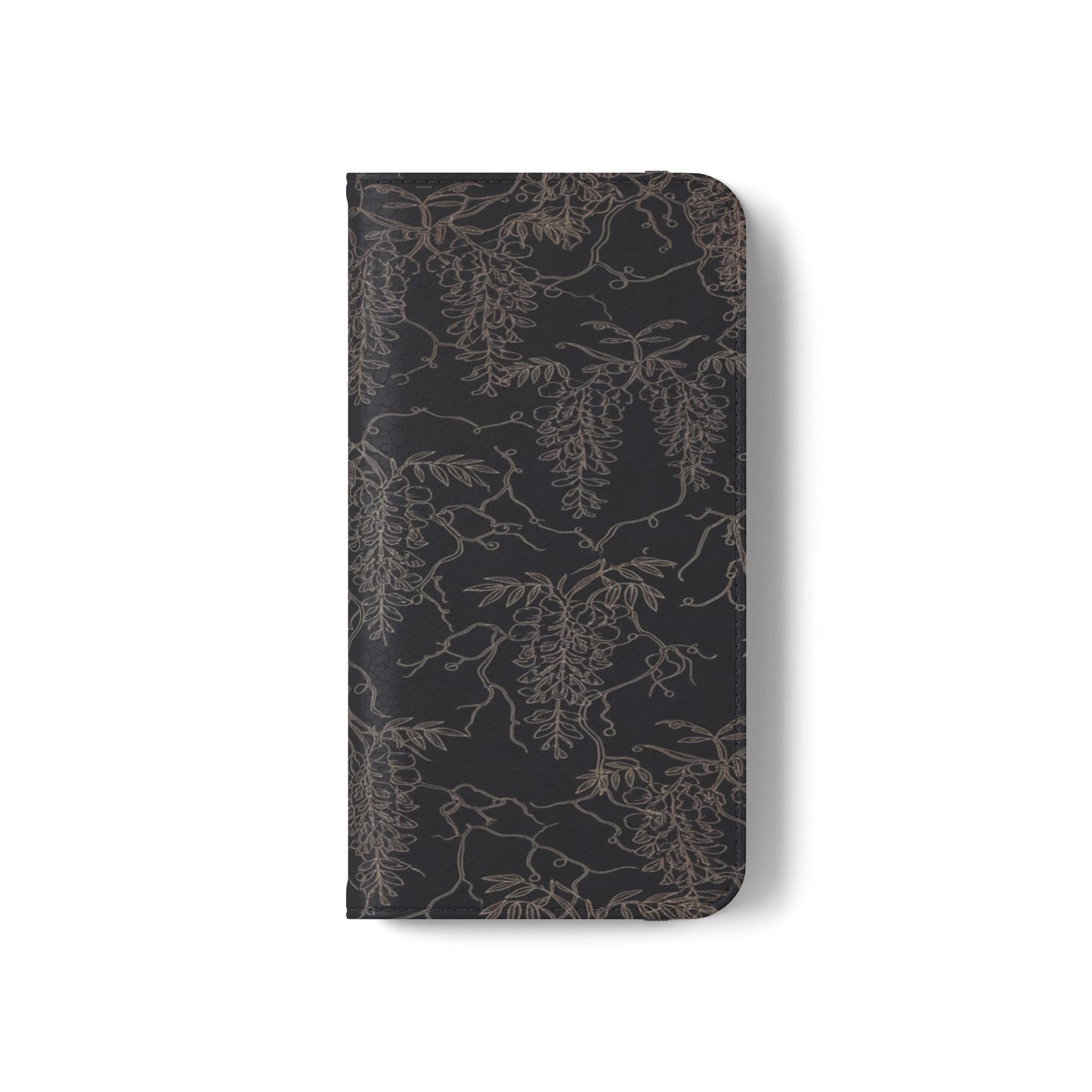 Botanical Noir Flip Phone Case — Dark Floral Wallet Cover with Card Slots