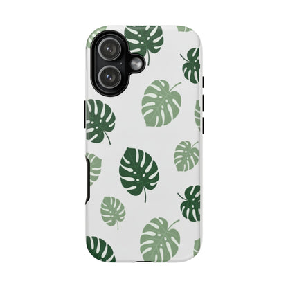 Monstera Leaf Tough Phone Case – Tropical Green Palm Pattern Protective Cover
