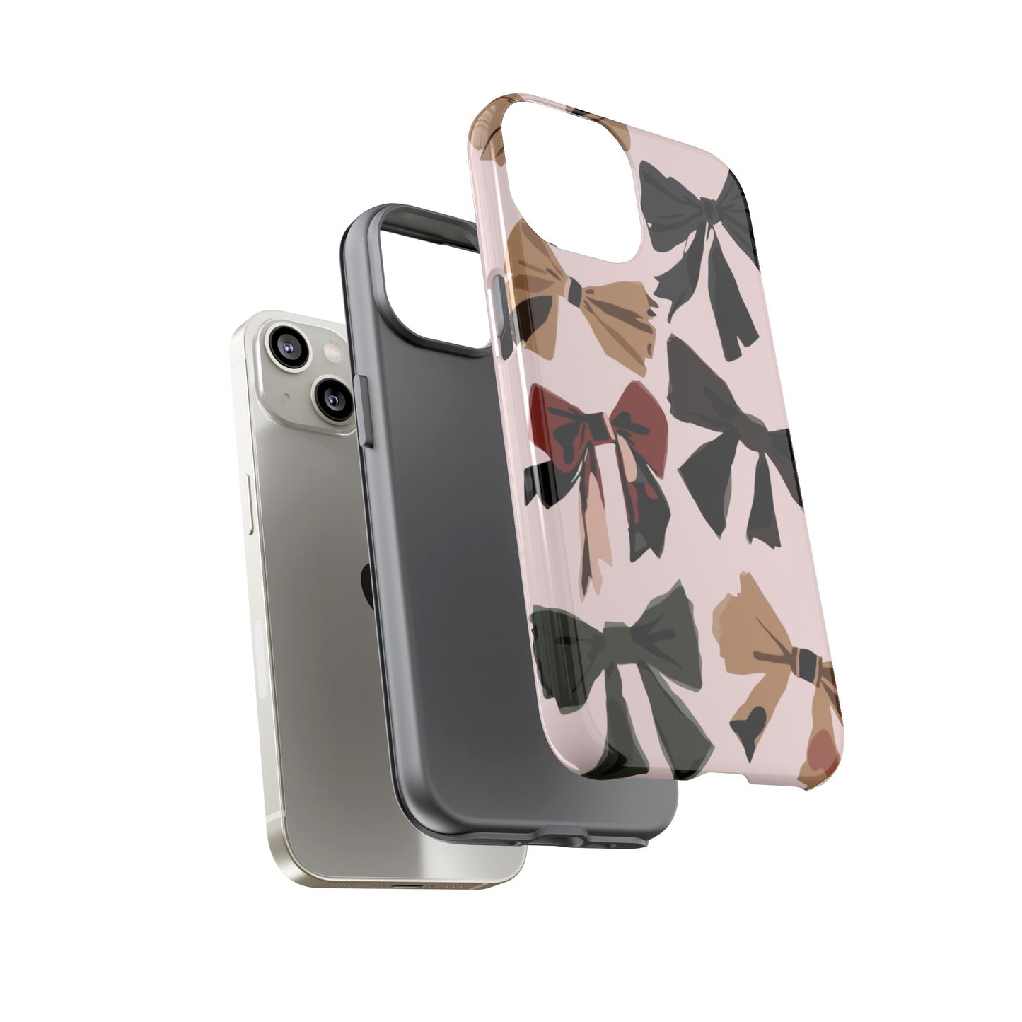 Bow Pattern Phone Case - Pink, Brown & Black Bows Protective Cover