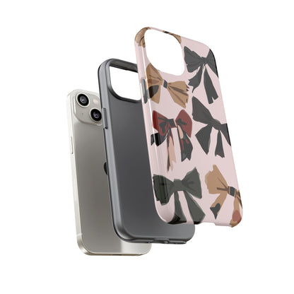 Bow Pattern Phone Case - Pink, Brown & Black Bows Protective Cover