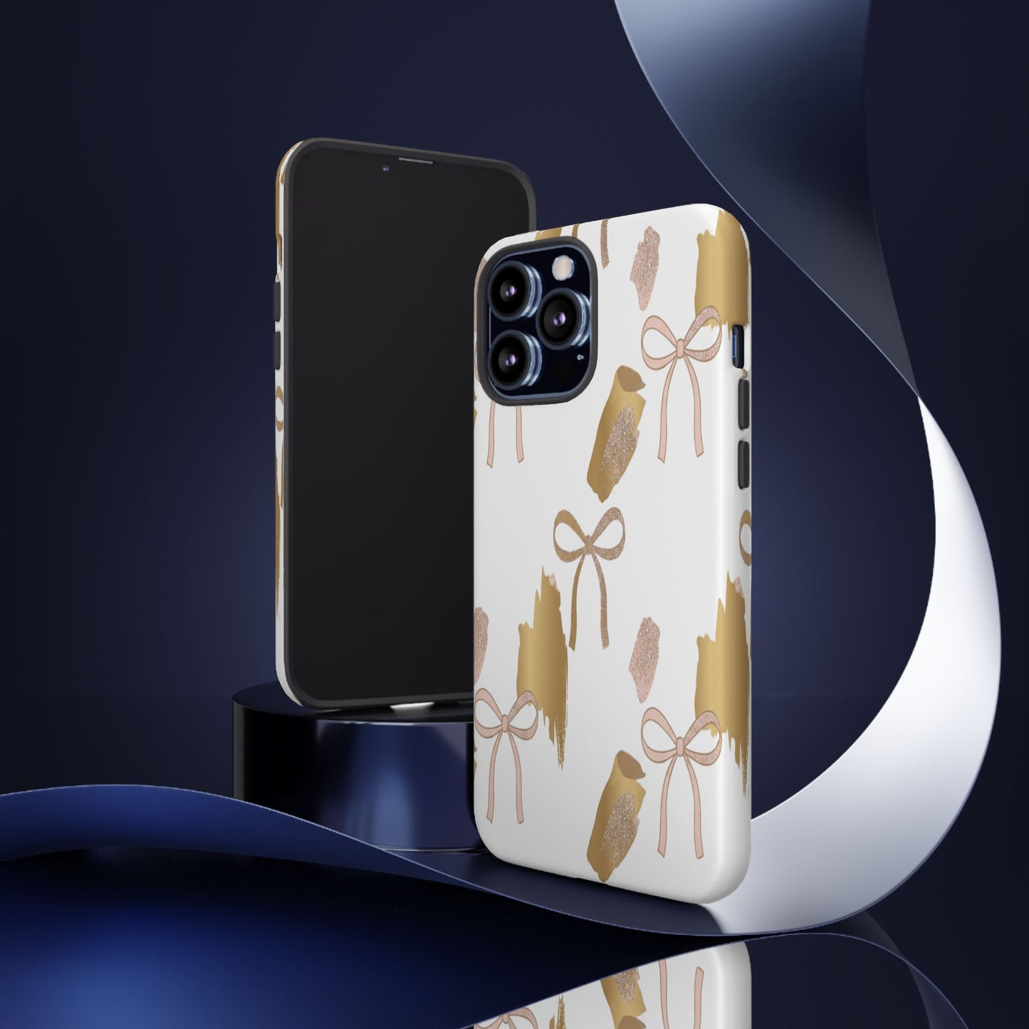 Phone Case — Gold Brushstroke & Blush Bow Pattern