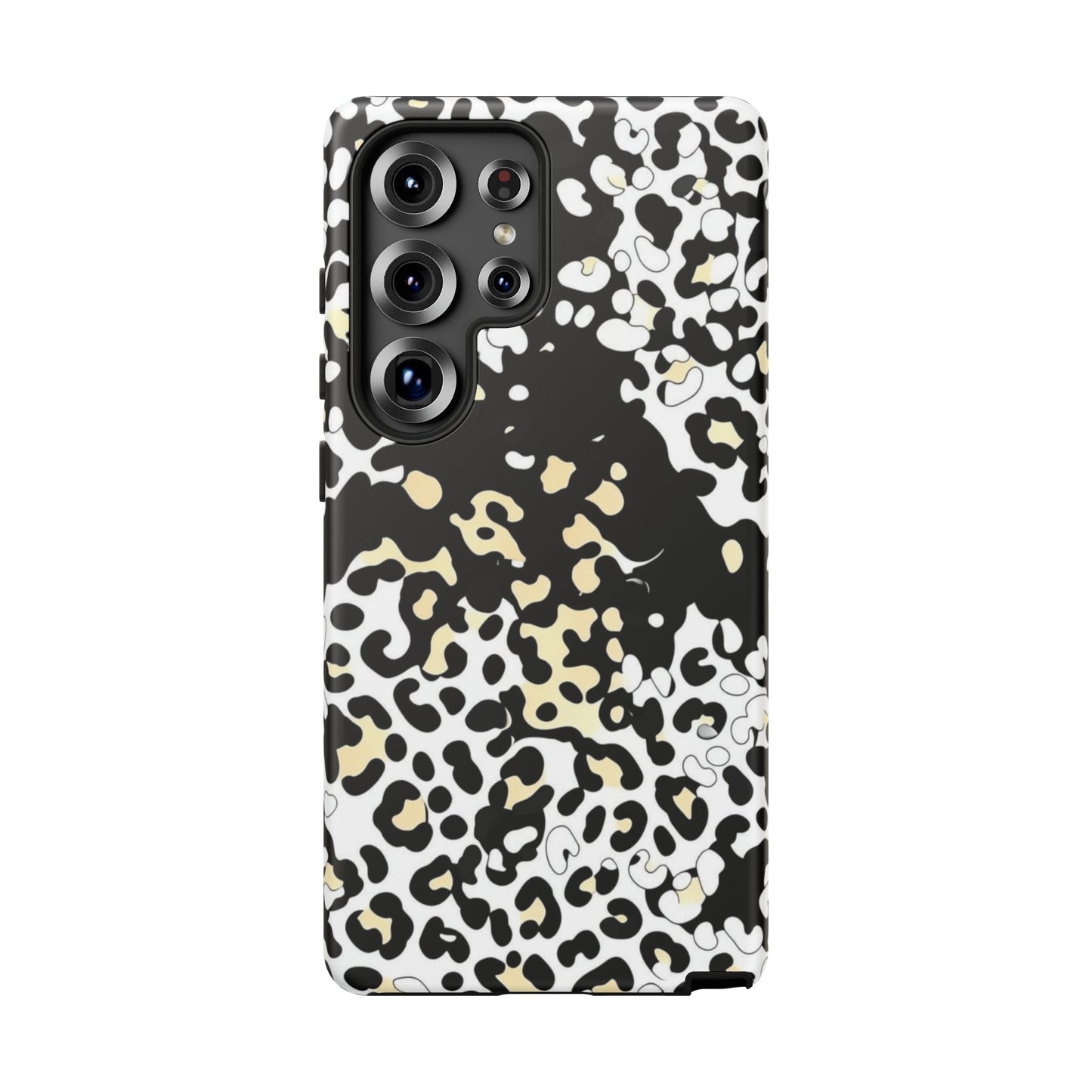 Leopard Splash Tough Phone Case — Black & Cream Animal Print Protective Cover