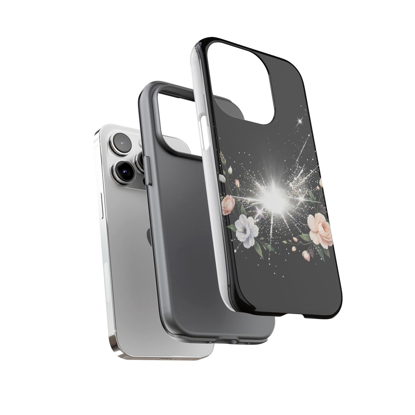 Floral Burst Phone Case — Protective Black Sparkle Design