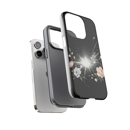 Floral Burst Phone Case — Protective Black Sparkle Design