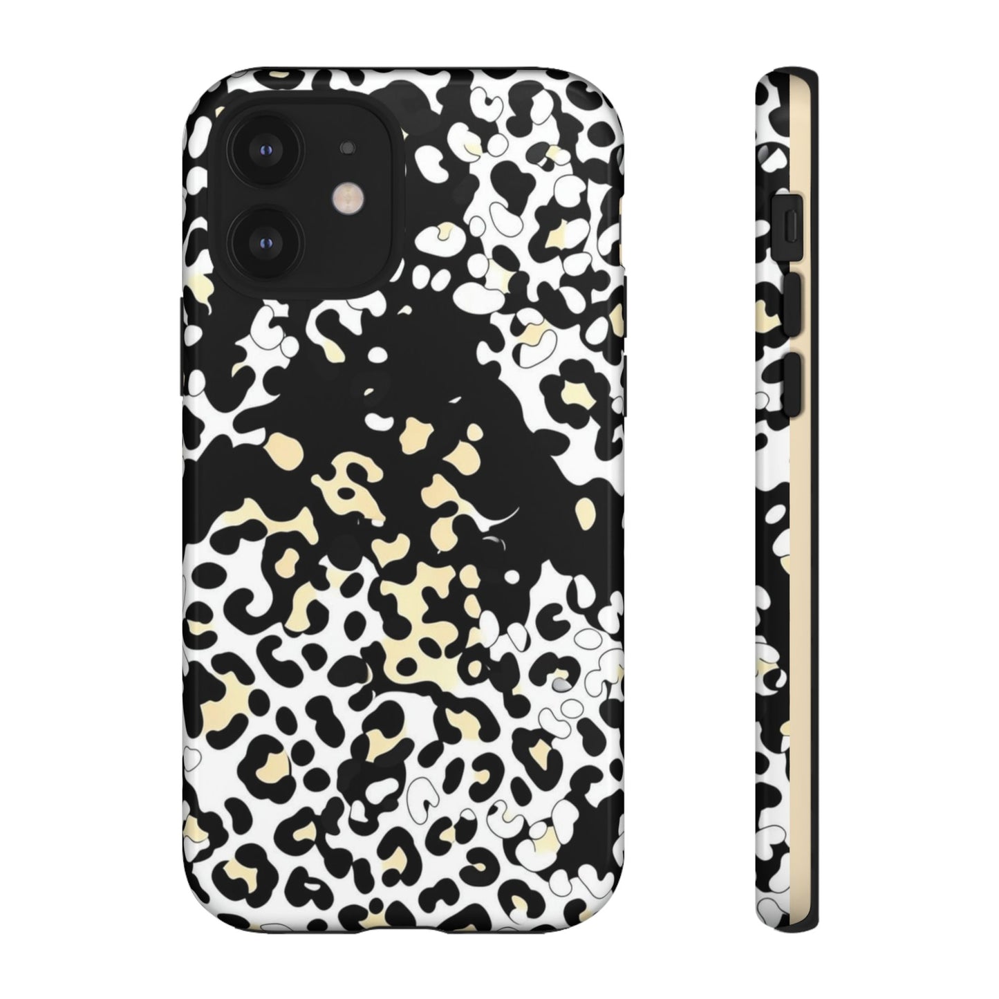 Leopard Splash Tough Phone Case — Black & Cream Animal Print Protective Cover