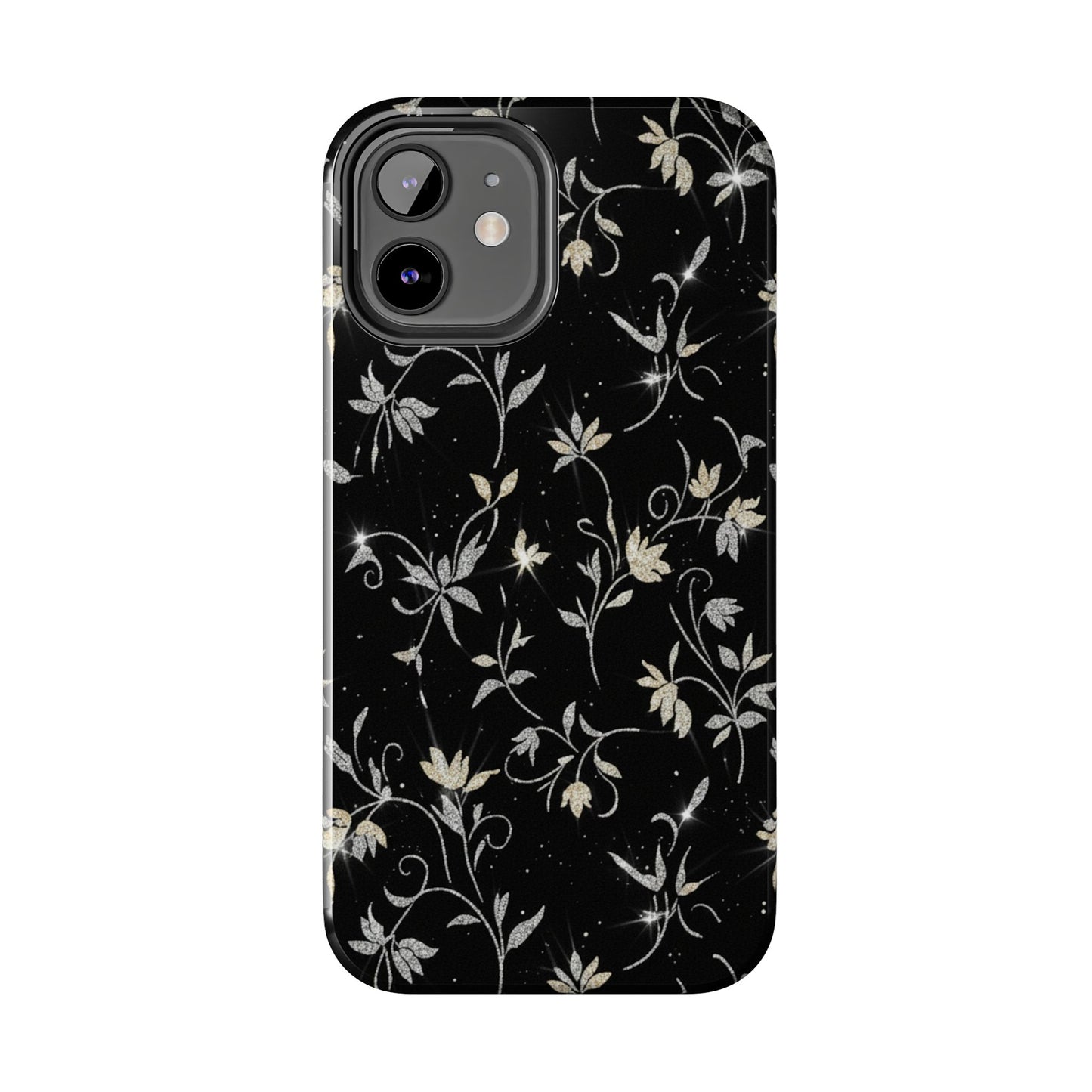 Floral Noir Tough Phone Case — Vintage Black Botanical Protective Cover