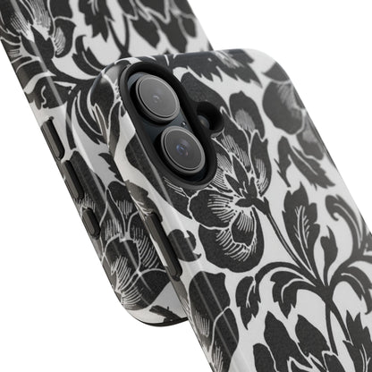 Tough Phone Case — Black & White Vintage Floral Protective Cover