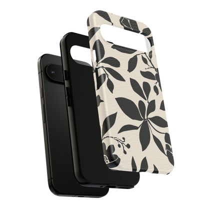 Black Floral Pattern Phone Case — Monochrome Botanical Tough Case