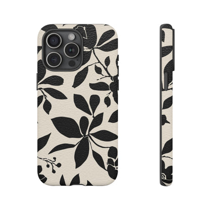 Black Floral Pattern Phone Case — Monochrome Botanical Tough Case