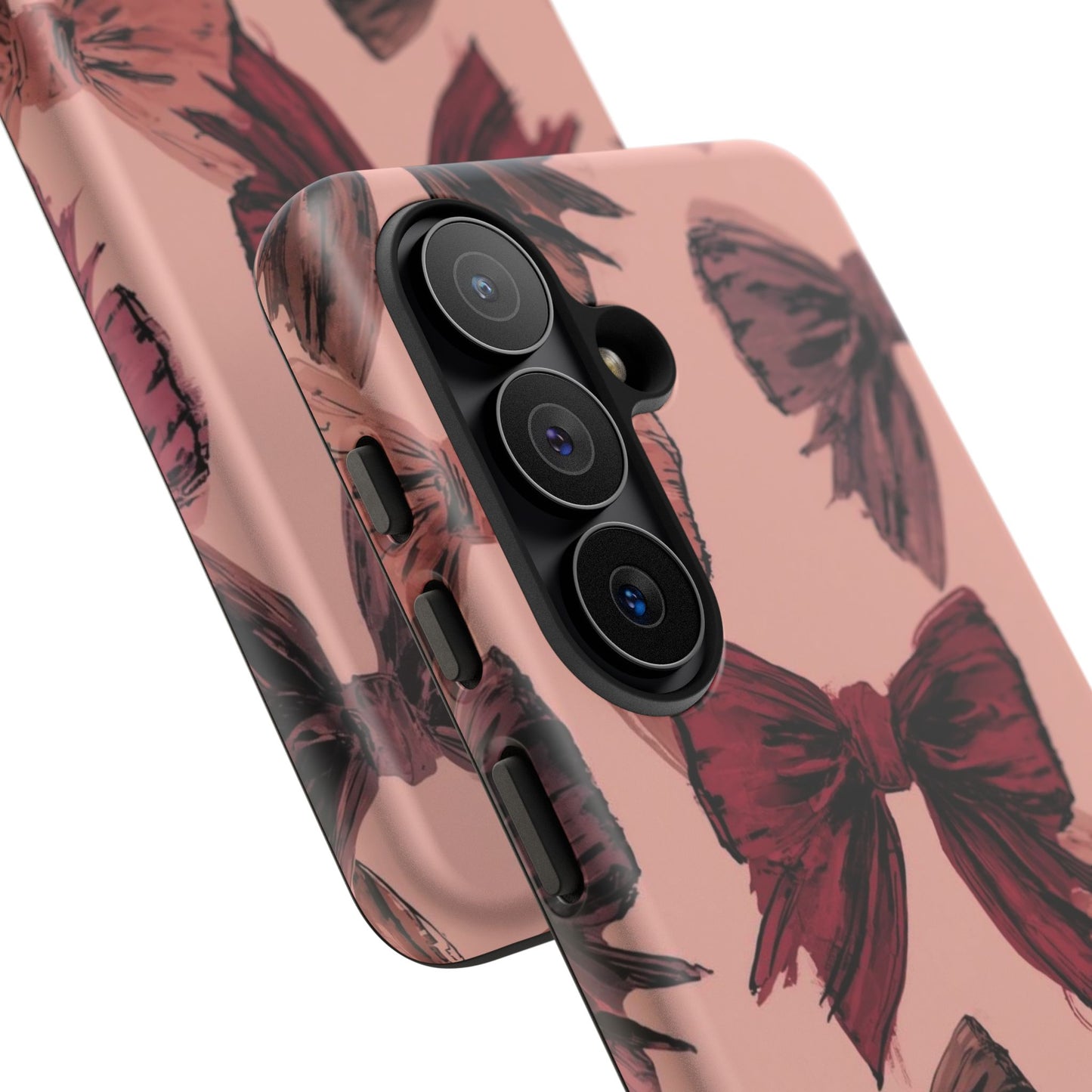 Bow Pattern Tough Phone Case — Pink Watercolor Bows Protective iPhone Cover