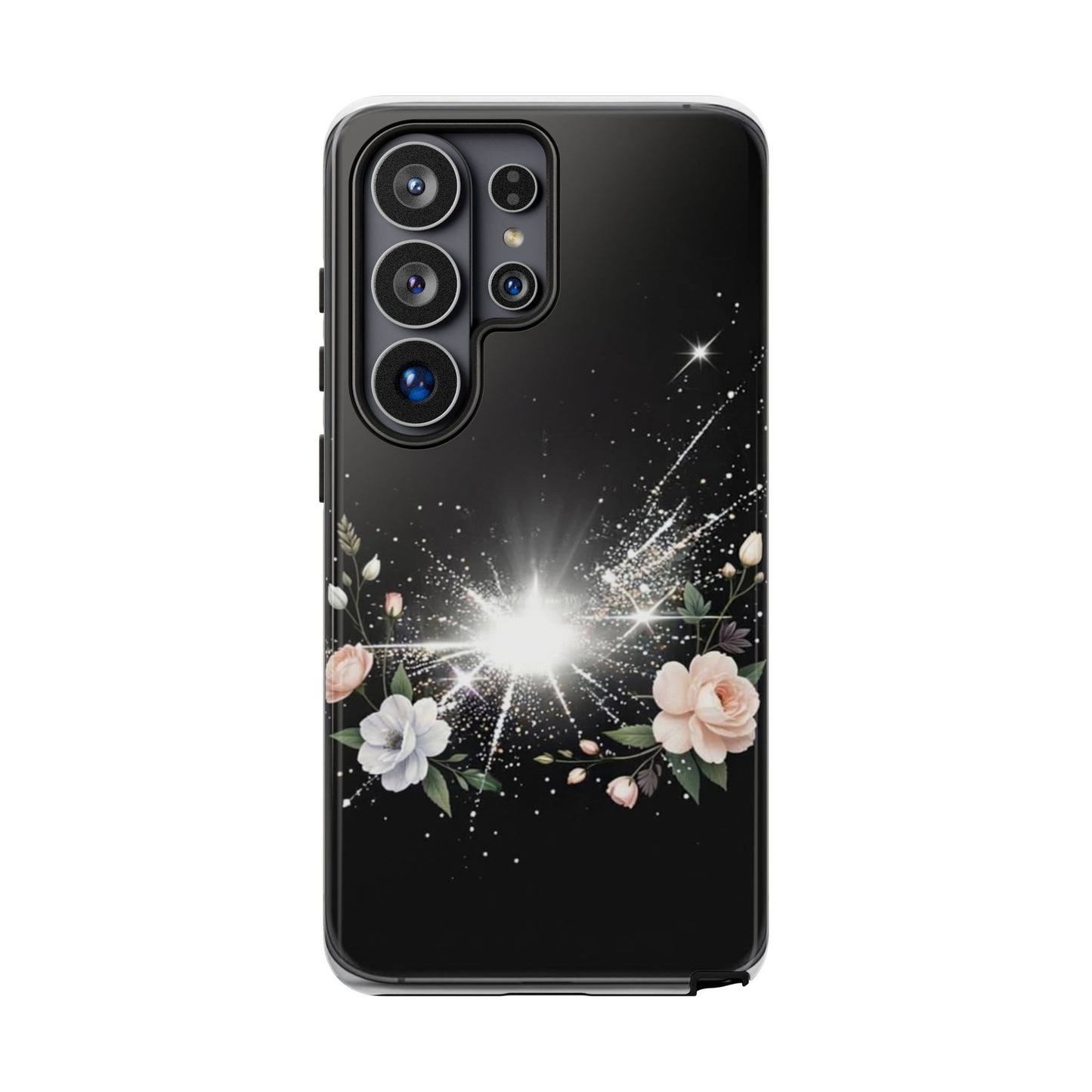 Floral Burst Phone Case — Protective Black Sparkle Design