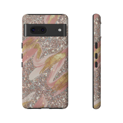 Glitter Blush Marble Phone Case — Pink Gold Swirl Tough Case