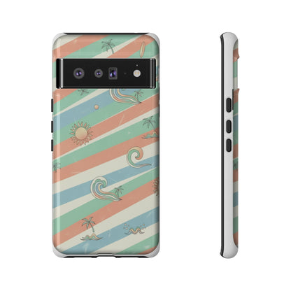 Surf Stripe Tough Phone Case — Retro Beach Waves Pattern