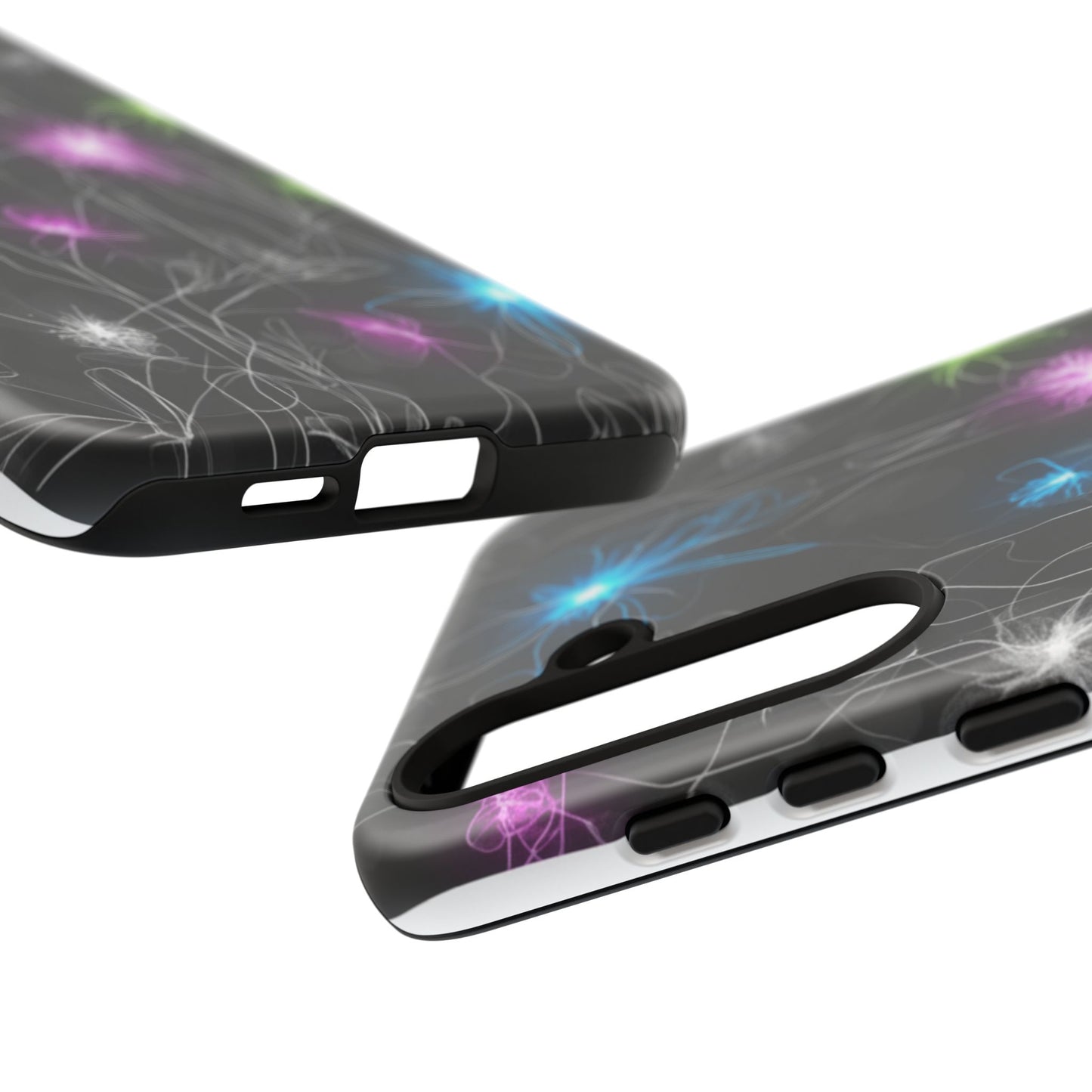 Neon Floral Tough Phone Case — Glow Flower Protective iPhone Cover