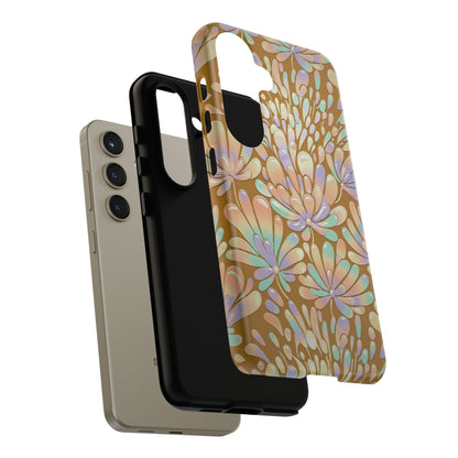Floral Burst Tough Phone Case – Gold Pastel Botanical Protection
