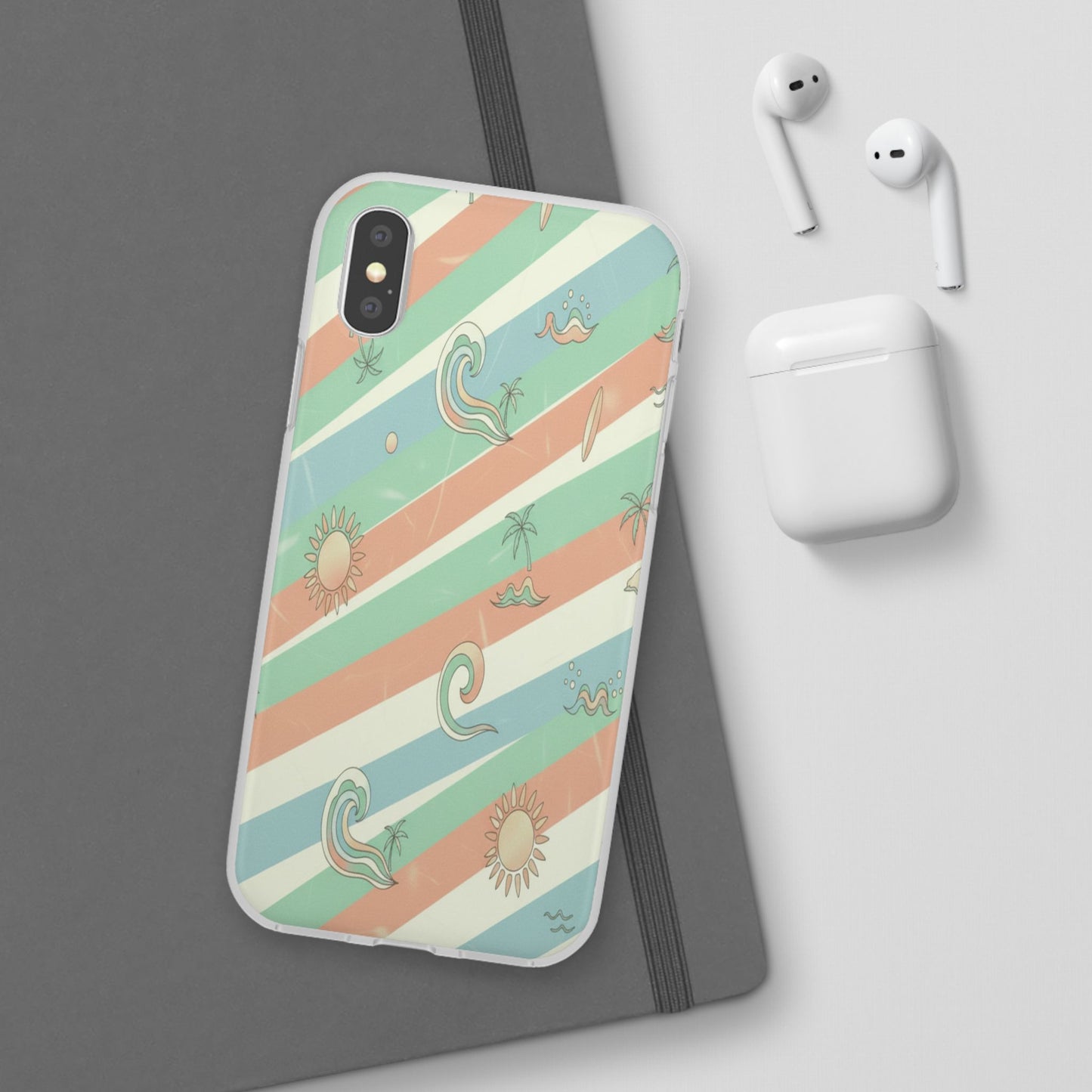 Beach Vibes Phone Case — Retro Pastel Surf & Palm Protective Flexi Case