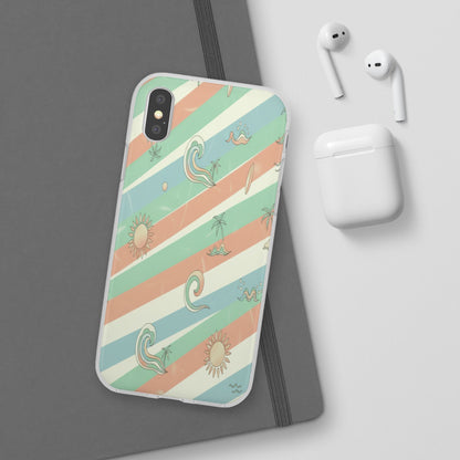 Beach Vibes Phone Case — Retro Pastel Surf & Palm Protective Flexi Case