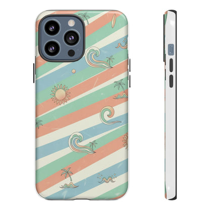 Surf Stripe Tough Phone Case — Retro Beach Waves Pattern