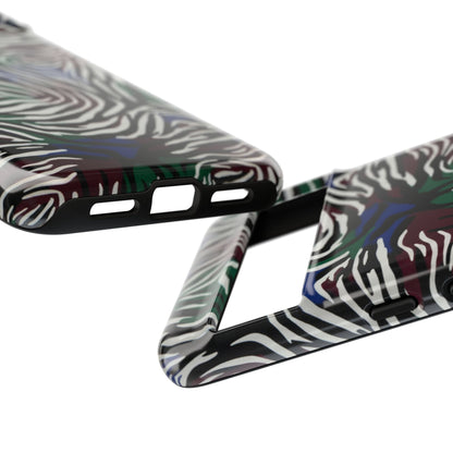 Zebra Camo Tough Phone Case – Green & Blue Animal Print Protective Cover