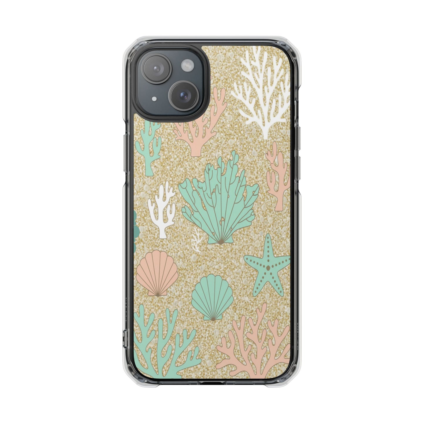 Clear Magnetic Phone Case — Pastel Seashell & Coral Beach Design