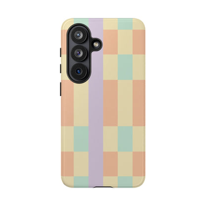 Pastel Checkered Phone Case — Retro Stripe Tough Case