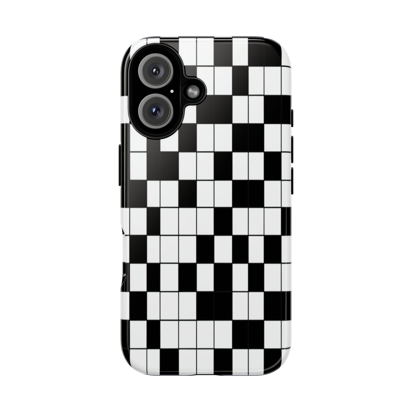 Crossword Grid Phone Case — Black & White Puzzle Pattern Tough Phone Cover
