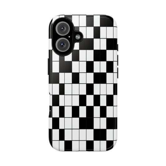 Crossword Grid Phone Case — Black & White Puzzle Pattern Tough Phone Cover