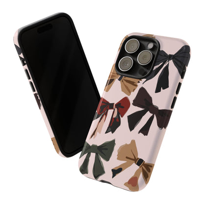 Bow Pattern Phone Case - Pink, Brown & Black Bows Protective Cover