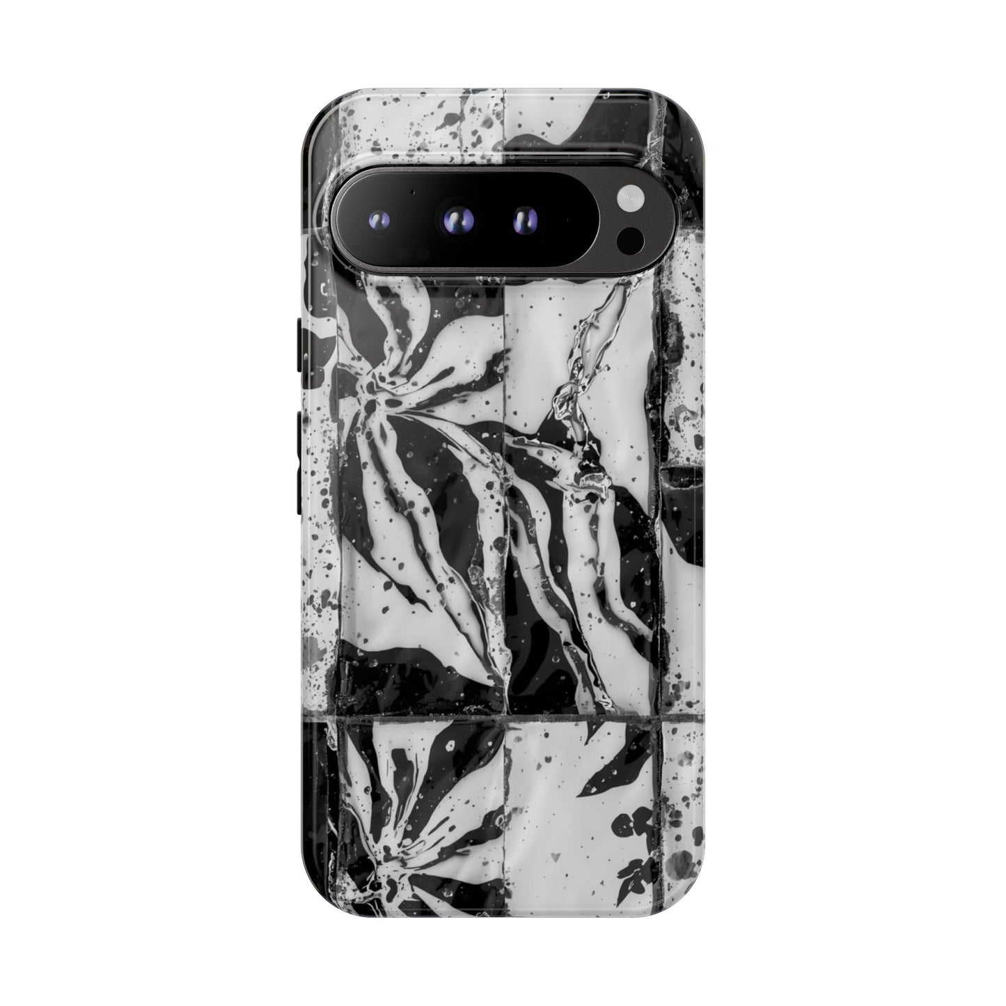 Monochrome Tile Floral Tough Phone Case