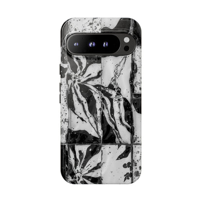 Monochrome Tile Floral Tough Phone Case