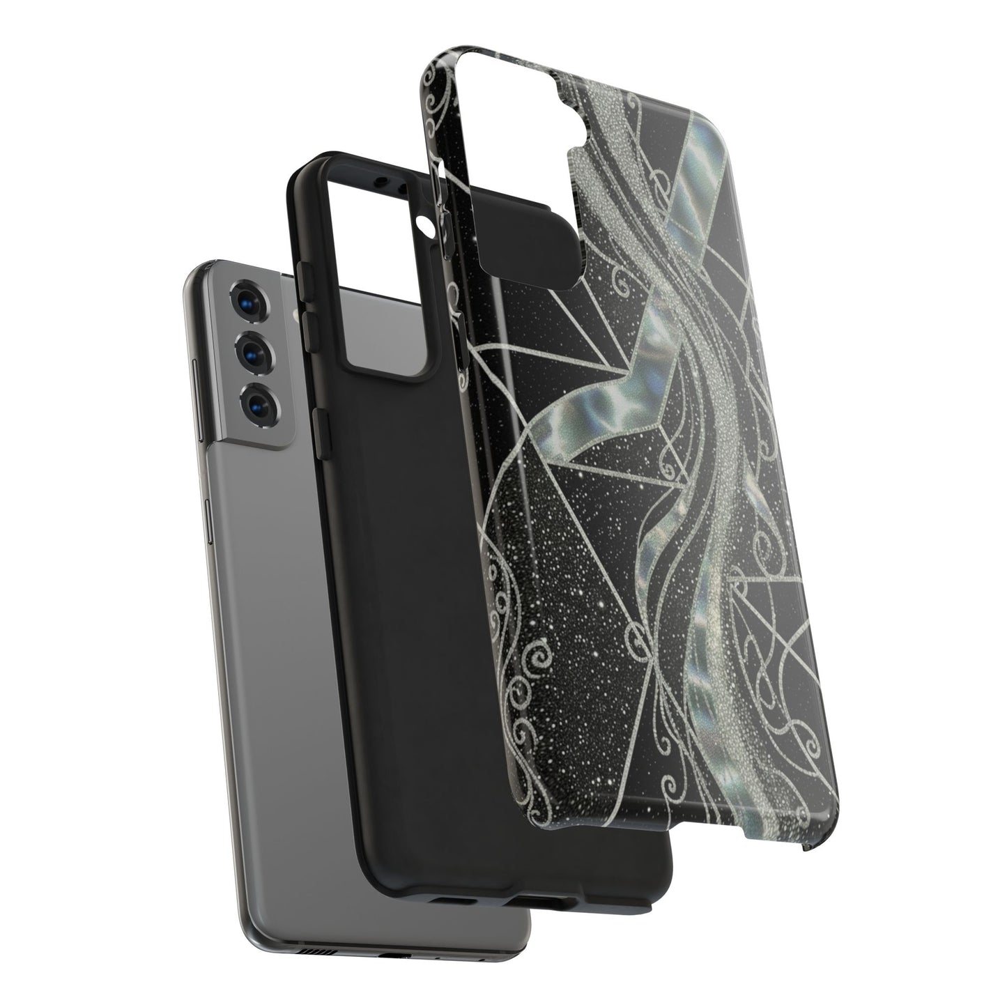 Geometry Tough Phone Case — Iridescent Ribbon on Black Celestial Background
