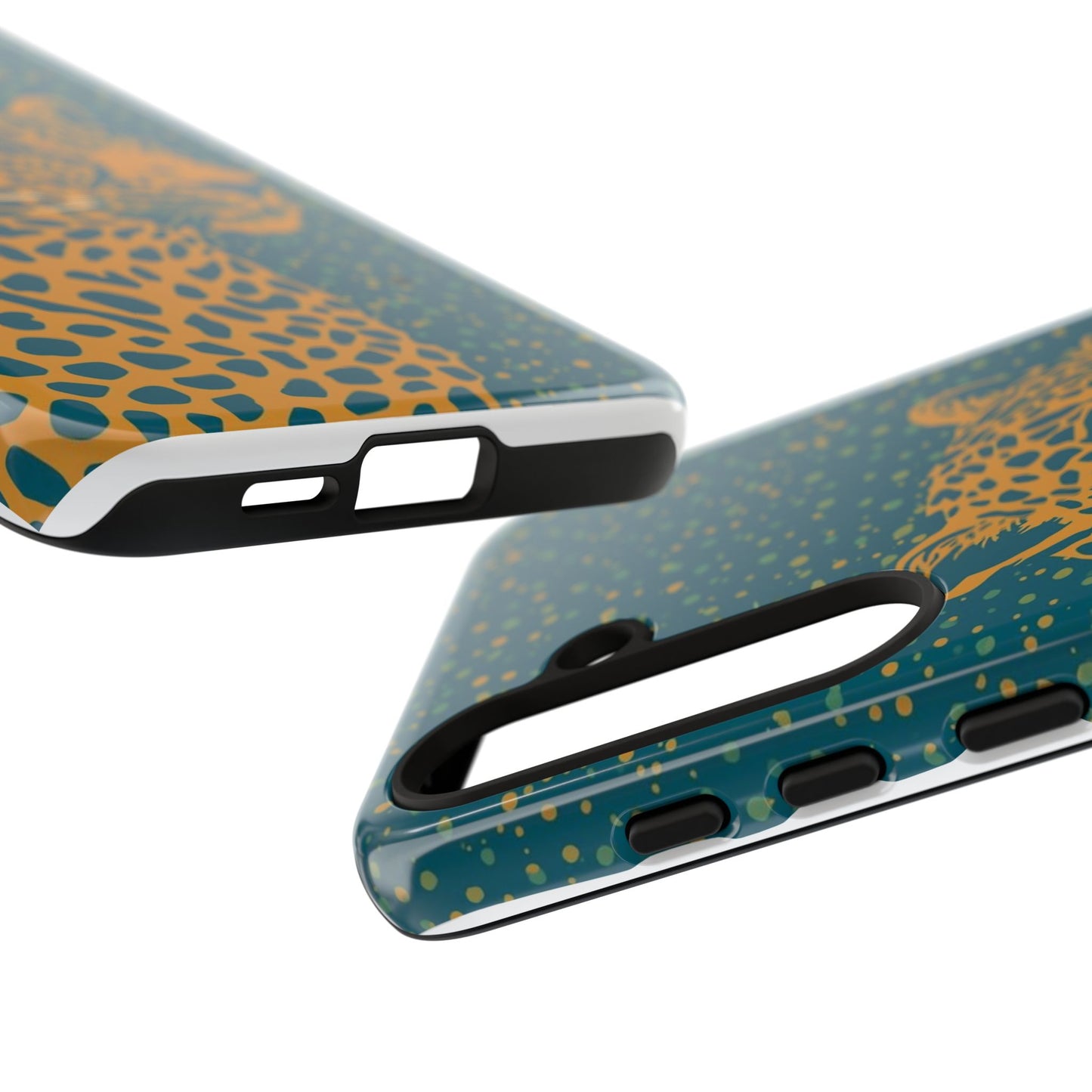Leopard Spotlight Phone Case — Teal Gold Animal Print Protective Cover