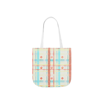 Floral Pastel Plaid Tote Bag — Canvas Shoulder Bag with Colorful Straps