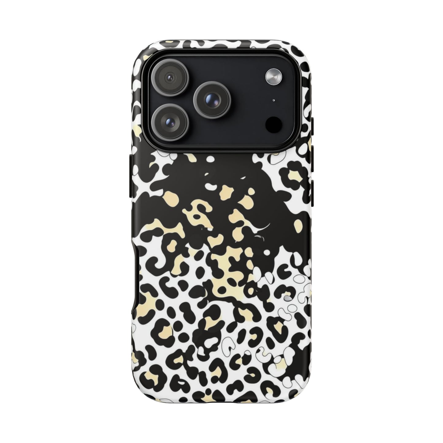 Leopard Splash Tough Phone Case — Black & Cream Animal Print Protective Cover